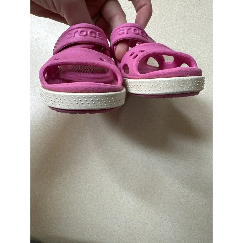 Crocs Crocband II Pink White Slip On Comfort Sandals Shoes Youth Girls Size 8